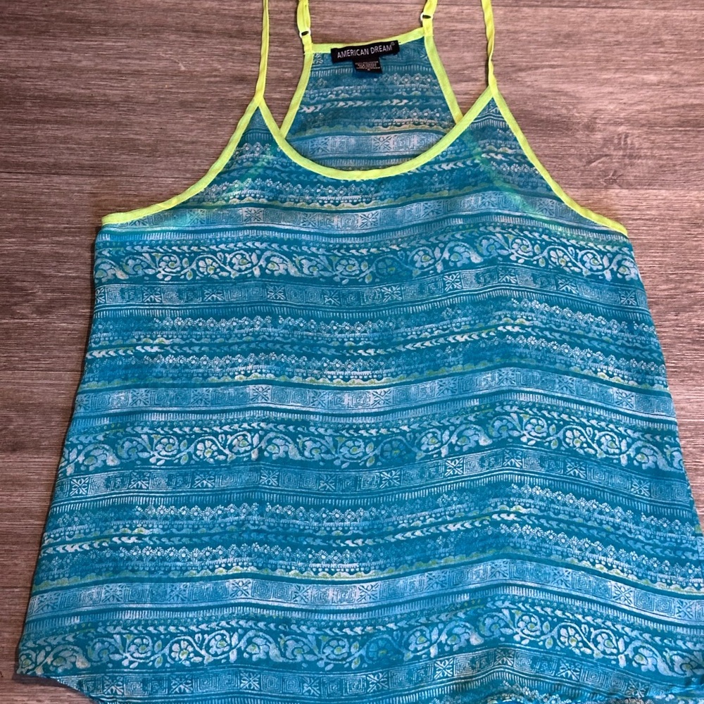 Y2K American Dream Teal & Lime Striped Halter Camisole & Top  size S